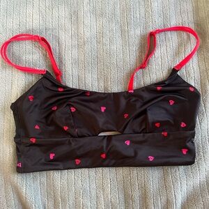 all over heart print keyhole bralette with mesh back
